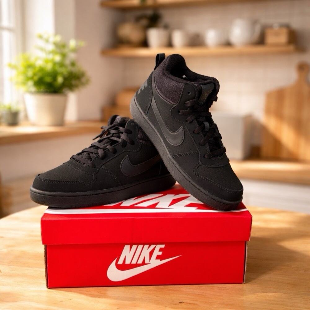 Nike Court Borough Mid GS Triple Black 839977-001 6y 7.5 women